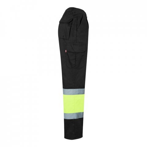 VL ATHENA. Pantaloni din twill &icirc;n două tonuri (210g/m&sup2;), căptușiți, cu mai multe buzunare, din bumbac (20%) și poliester (80%) - Negru/Galben