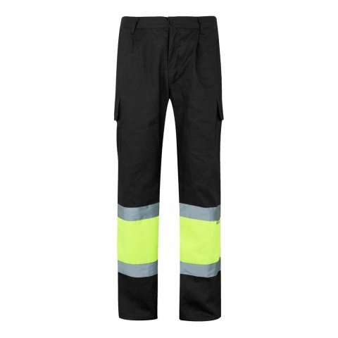 VL ATHENA. Pantaloni din twill &icirc;n două tonuri (210g/m&sup2;), căptușiți, cu mai multe buzunare, din bumbac (20%) și poliester (80%) - Negru/Galben