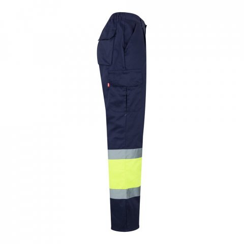 VL ATHENA. Pantaloni din twill &icirc;n două tonuri (210g/m&sup2;), căptușiți, cu mai multe buzunare, din bumbac (20%) și poliester (80%) - Albastru/Galben