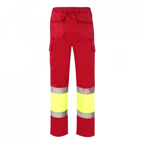 VL ATHENA. Pantaloni din twill &icirc;n două tonuri (210g/m&sup2;), căptușiți, cu mai multe buzunare, din bumbac (20%) și poliester (80%) - Roșu/Galben