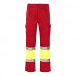 VL ATHENA. Pantaloni din twill &icirc;n două tonuri (210g/m&sup2;), căptușiți, cu mai multe buzunare, din bumbac (20%) și poliester (80%) - Roșu/Galben