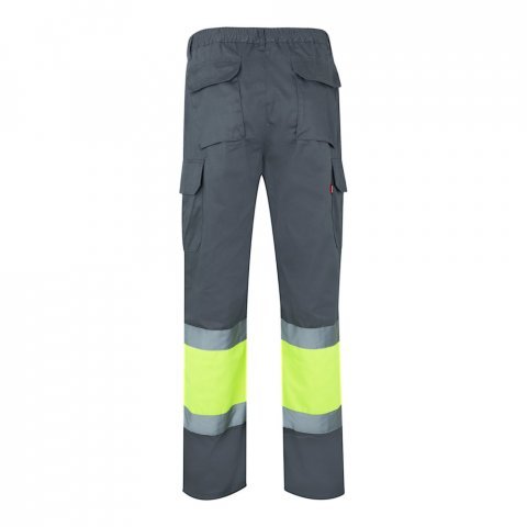 VL ATHENA. Pantaloni din twill &icirc;n două tonuri (210g/m&sup2;), căptușiți, cu mai multe buzunare, din bumbac (20%) și poliester (80%) - Gri/Galben