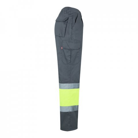 VL ATHENA. Pantaloni din twill &icirc;n două tonuri (210g/m&sup2;), căptușiți, cu mai multe buzunare, din bumbac (20%) și poliester (80%) - Gri/Galben