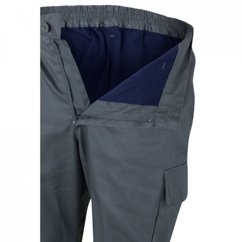 VL ATHENA. Pantaloni din twill &icirc;n două tonuri (210g/m&sup2;), căptușiți, cu mai multe buzunare, din bumbac (20%) și poliester (80%) - Gri/Galben