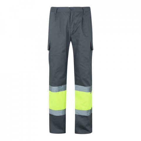 VL ATHENA. Pantaloni din twill &icirc;n două tonuri (210g/m&sup2;), căptușiți, cu mai multe buzunare, din bumbac (20%) și poliester (80%) - Gri/Galben
