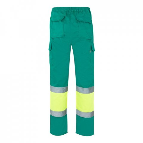 VL ATHENA. Pantaloni din twill &icirc;n două tonuri (210g/m&sup2;), căptușiți, cu mai multe buzunare, din bumbac (20%) și poliester (80%) - Verde/Galben