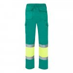 VL ATHENA. Pantaloni din twill &icirc;n două tonuri (210g/m&sup2;), căptușiți, cu mai multe buzunare, din bumbac (20%) și poliester (80%) - Verde/Galben