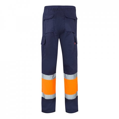 VL ATHENA. Pantaloni din twill &icirc;n două tonuri (210g/m&sup2;), căptușiți, cu mai multe buzunare, din bumbac (20%) și poliester (80%) - Albastru/Portocaliu