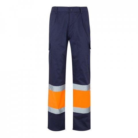 VL ATHENA. Pantaloni din twill &icirc;n două tonuri (210g/m&sup2;), căptușiți, cu mai multe buzunare, din bumbac (20%) și poliester (80%) - Albastru/Portocaliu