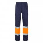 VL ATHENA. Pantaloni din twill &icirc;n două tonuri (210g/m&sup2;), căptușiți, cu mai multe buzunare, din bumbac (20%) și poliester (80%) - Albastru/Portocaliu