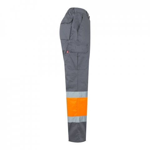 VL ATHENA. Pantaloni din twill &icirc;n două tonuri (210g/m&sup2;), căptușiți, cu mai multe buzunare, din bumbac (20%) și poliester (80%) - Gri/Portocaliu