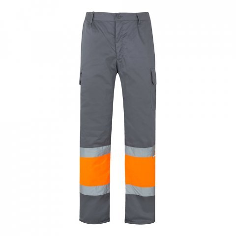 VL ATHENA. Pantaloni din twill &icirc;n două tonuri (210g/m&sup2;), căptușiți, cu mai multe buzunare, din bumbac (20%) și poliester (80%) - Gri/Portocaliu