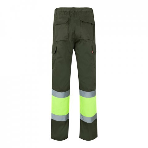 VL ATHENA. Pantaloni din twill &icirc;n două tonuri (210g/m&sup2;), căptușiți, cu mai multe buzunare, din bumbac (20%) și poliester (80%) - Verde armată/Galben