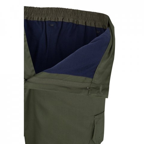 VL ATHENA. Pantaloni din twill &icirc;n două tonuri (210g/m&sup2;), căptușiți, cu mai multe buzunare, din bumbac (20%) și poliester (80%) - Verde armată/Galben