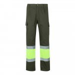 VL ATHENA. Pantaloni din twill &icirc;n două tonuri (210g/m&sup2;), căptușiți, cu mai multe buzunare, din bumbac (20%) și poliester (80%) - Verde armată/Galben