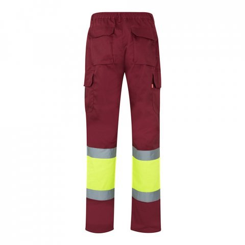 VL ATHENA. Pantaloni din twill &icirc;n două tonuri (210g/m&sup2;), căptușiți, cu mai multe buzunare, din bumbac (20%) și poliester (80%) - Burgundia/Galben