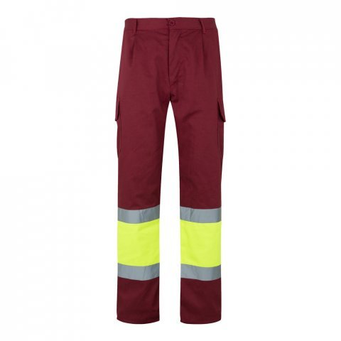 VL ATHENA. Pantaloni din twill &icirc;n două tonuri (210g/m&sup2;), căptușiți, cu mai multe buzunare, din bumbac (20%) și poliester (80%) - Burgundia/Galben