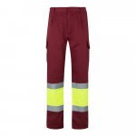 VL ATHENA. Pantaloni din twill &icirc;n două tonuri (210g/m&sup2;), căptușiți, cu mai multe buzunare, din bumbac (20%) și poliester (80%) - Burgundia/Galben