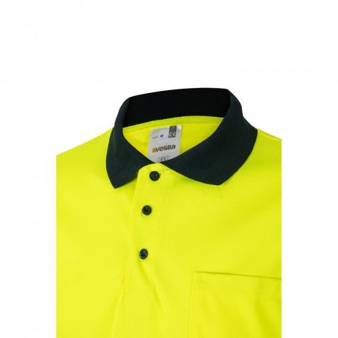 VL CUPID. Polo piqu&eacute; bicolore (160g/m&sup2;) &agrave; manches courtes, en polyester (100%) - Bleu marine/Jaune