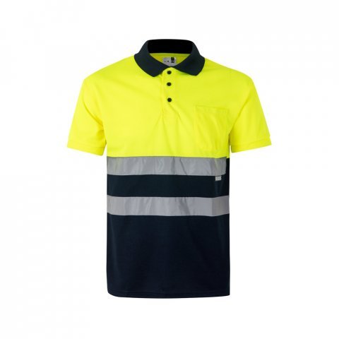 VL CUPID. Polo piqu&eacute; bicolore (160g/m&sup2;) &agrave; manches courtes, en polyester (100%) - Bleu marine/Jaune