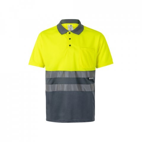 VL CUPID. Polo piqu&eacute; bicolore (160g/m&sup2;) &agrave; manches courtes, en polyester (100%) - Gris/Jaune