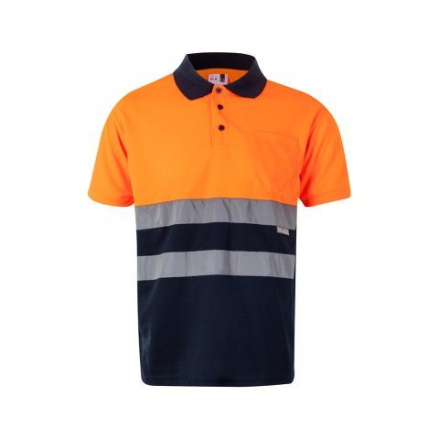 VL CUPID. Polo piqu&eacute; bicolore (160g/m&sup2;) &agrave; manches courtes, en polyester (100%) - Bleu marine/Orange
