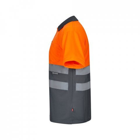 VL CUPID. Polo piqu&eacute; bicolore (160g/m&sup2;) &agrave; manches courtes, en polyester (100%) - Gris/Orange