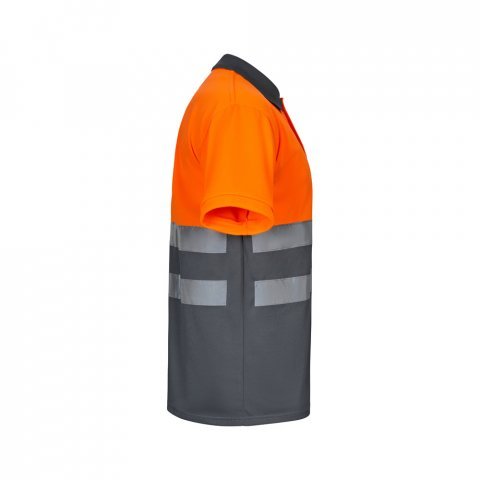 VL CUPID. Polo piqu&eacute; bicolore (160g/m&sup2;) &agrave; manches courtes, en polyester (100%) - Gris/Orange