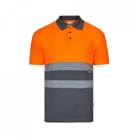 VL CUPID. Polo piqu&eacute; bicolore (160g/m&sup2;) &agrave; manches courtes, en polyester (100%) - Gris/Orange