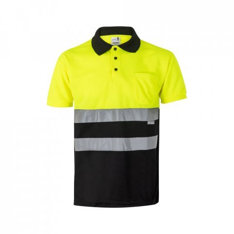VL CUPID LARGE. Polo bicolore (160g/m&sup2;) &agrave; manches courtes, en polyester (100%) - Noir/Jaune