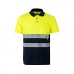 VL CUPID LARGE. Polo bicolore (160g/m&sup2;) &agrave; manches courtes, en polyester (100%) - Bleu marine/Jaune