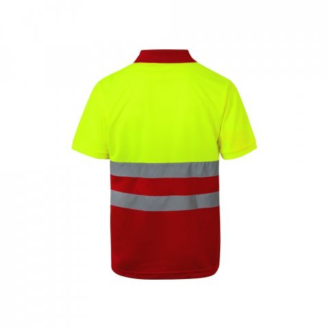 VL CUPID LARGE. Polo bicolore (160g/m&sup2;) &agrave; manches courtes, en polyester (100%) - Rouge/Jaune