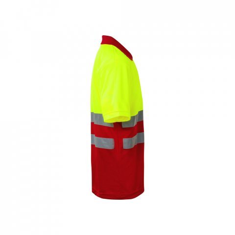 VL CUPID LARGE. Polo bicolore (160g/m&sup2;) &agrave; manches courtes, en polyester (100%) - Rouge/Jaune