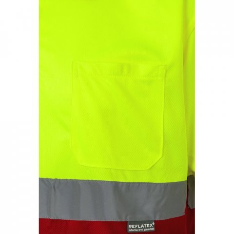 VL CUPID LARGE. Polo bicolore (160g/m&sup2;) &agrave; manches courtes, en polyester (100%) - Rouge/Jaune