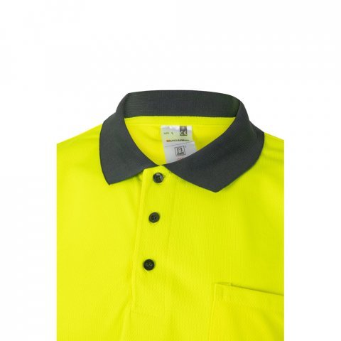 VL CUPID LARGE. Polo bicolore (160g/m&sup2;) &agrave; manches courtes, en polyester (100%) - Gris/Jaune