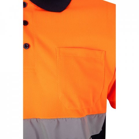 VL CUPID LARGE. Polo bicolore (160g/m&sup2;) &agrave; manches courtes, en polyester (100%) - Bleu marine/Orange