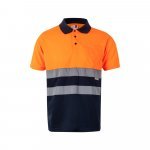 VL CUPID LARGE. Polo bicolore (160g/m&sup2;) &agrave; manches courtes, en polyester (100%) - Bleu marine/Orange