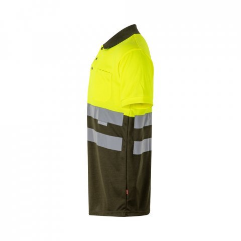 VL CUPID LARGE. Polo bicolore (160g/m&sup2;) &agrave; manches courtes, en polyester (100%) - Vert kaki/Jaune