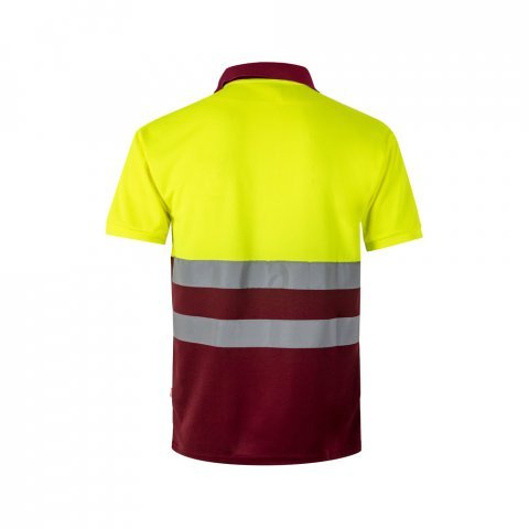 VL CUPID LARGE. Polo bicolore (160g/m&sup2;) &agrave; manches courtes, en polyester (100%) - Bordeaux/Jaune