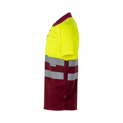 VL CUPID LARGE. Polo bicolore (160g/m&sup2;) &agrave; manches courtes, en polyester (100%) - Bordeaux/Jaune