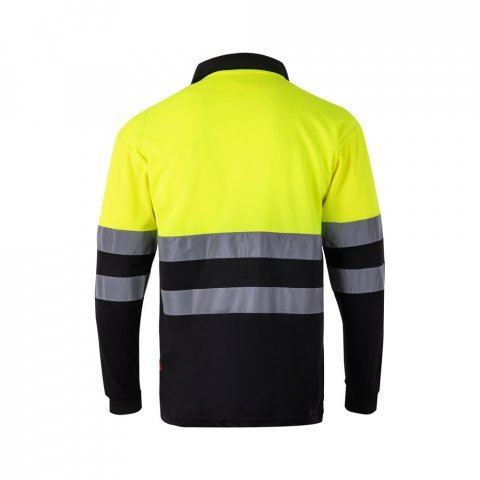 VL VULCAN. Dvoubarevn&aacute; poloko&scaron;ile z ptač&iacute; perspektivy (160 g/m&sup2;) s dlouh&yacute;m ruk&aacute;vem, z polyesteru (100 %) - Čern&aacute;/Žlut&aacute;