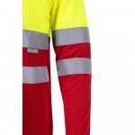 VL VULCAN. Dvoubarevn&aacute; poloko&scaron;ile z ptač&iacute; perspektivy (160 g/m&sup2;) s dlouh&yacute;m ruk&aacute;vem, z polyesteru (100 %) - Červen&aacute;/Žlut&aacute;