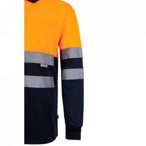 VL VULCAN. Dvoubarevn&aacute; poloko&scaron;ile z ptač&iacute; perspektivy (160 g/m&sup2;) s dlouh&yacute;m ruk&aacute;vem, z polyesteru (100 %) - Modr&aacute;/Oranžov&aacute;