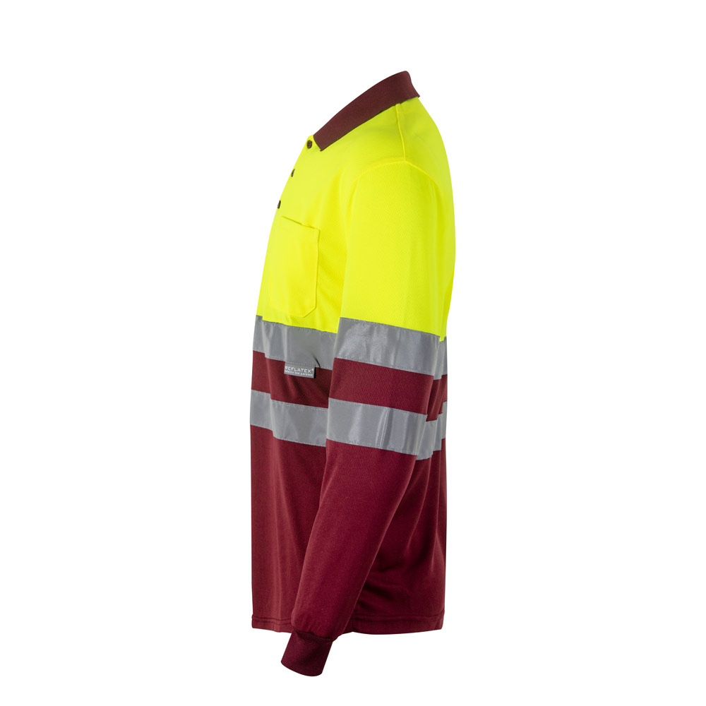 VL VULCAN. Polo bicolore bird-eye (160g/m²) con maniche lunghe, in poliestere (100%)