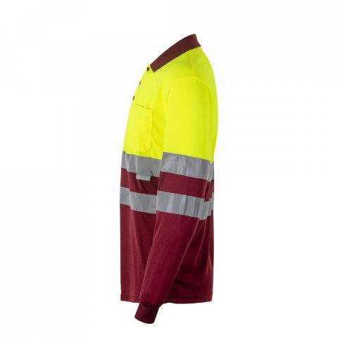 VL VULCAN. Dvoubarevn&aacute; poloko&scaron;ile z ptač&iacute; perspektivy (160 g/m&sup2;) s dlouh&yacute;m ruk&aacute;vem, z polyesteru (100 %) - Bord&oacute;/Žlut&aacute;