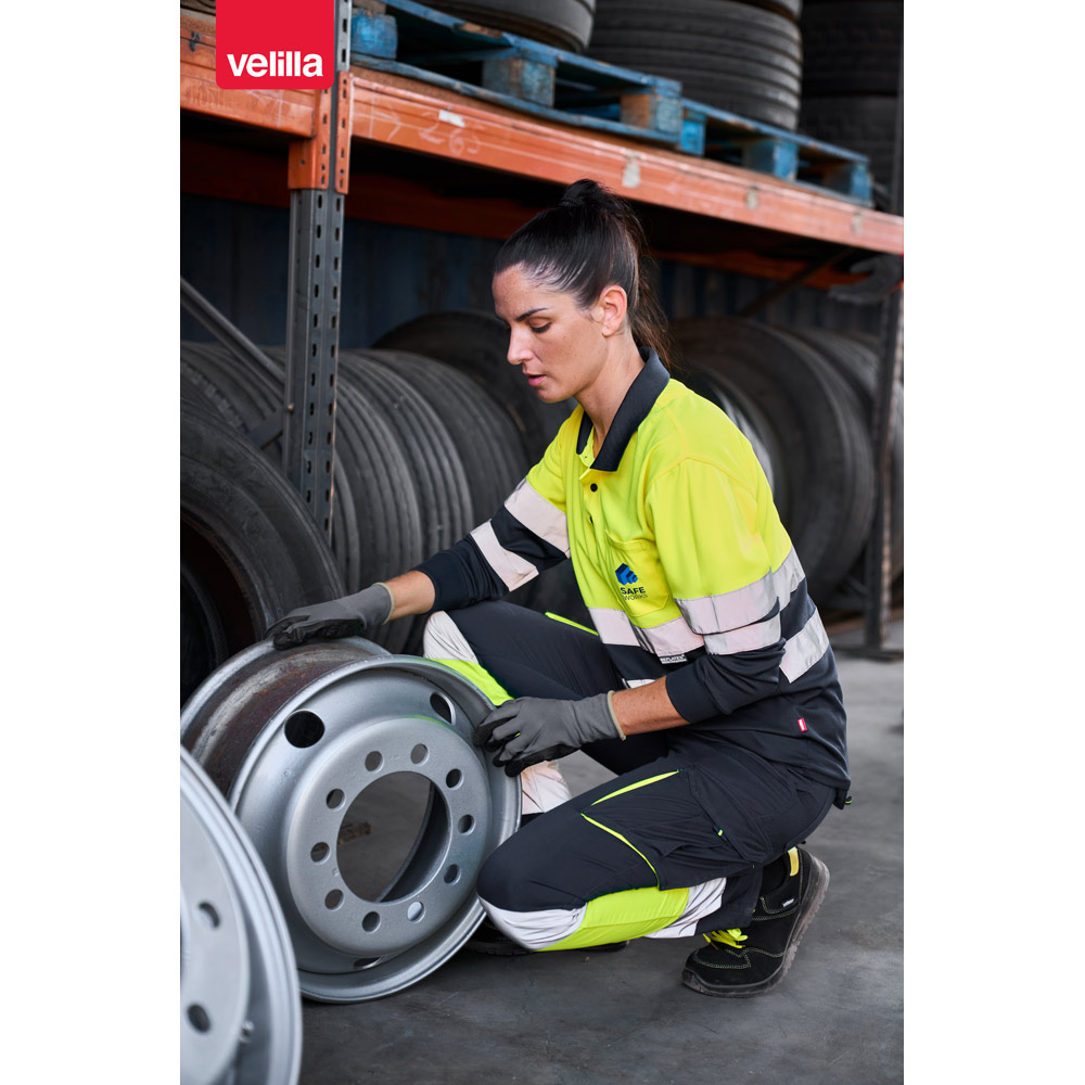 VL VULCAN. Polo bicolore bird-eye (160g/m²) con maniche lunghe, in poliestere (100%)