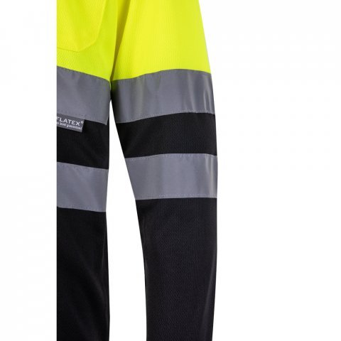 VL VULCAN LARGE. Zweifarbiges Poloshirt im Bird-Eye-Design (160g/m&sup2;) mit langen &Auml;rmeln, aus Polyester (100%) - Schwarz/Gelb