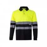 VL VULCAN LARGE. Zweifarbiges Poloshirt im Bird-Eye-Design (160g/m&sup2;) mit langen &Auml;rmeln, aus Polyester (100%) - Schwarz/Gelb