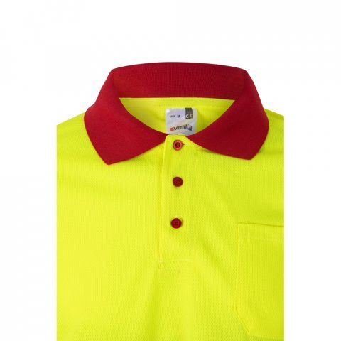 VL VULCAN LARGE. Zweifarbiges Poloshirt im Bird-Eye-Design (160g/m&sup2;) mit langen &Auml;rmeln, aus Polyester (100%) - Rot/Gelb