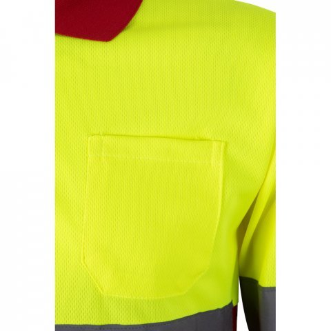 VL VULCAN LARGE. Zweifarbiges Poloshirt im Bird-Eye-Design (160g/m&sup2;) mit langen &Auml;rmeln, aus Polyester (100%) - Rot/Gelb